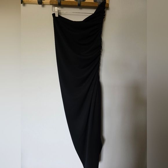 Donna Karan New York Women's Black Asymmetrical Lined Ruched Midi Dress Size 4 - Picture 7 of 7